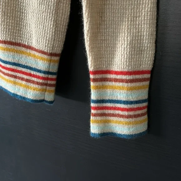 Madewell Rainbow Trim Tan Cashmere Waffle Sweatshirt Sweater - Picture 9 of 12